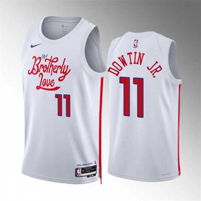Mens Philadelphia 76ers #11 Jeff Dowtin Jr White City Edition Stitched Jersey Dzhi